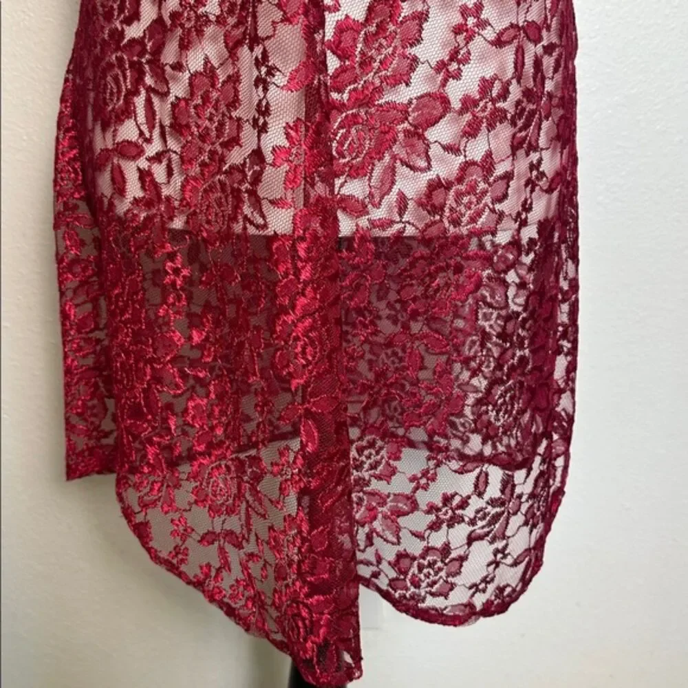 Vintage 90s Alexandria Nicole Lace Babydoll Lingerie Chemise Size Medium Red